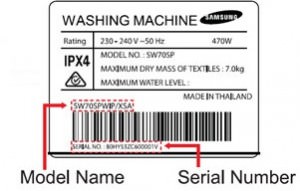 washing machine model number id label