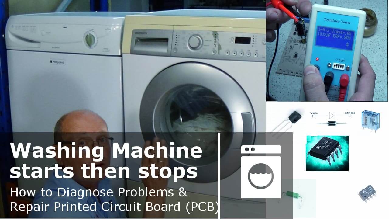 Washing machine starts then stops or turns off, Testing printed circuit board PCB capacitor