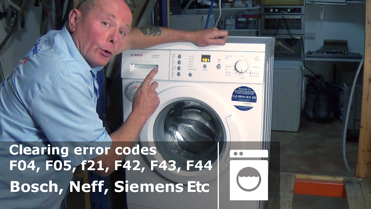 Bosch, Neff, Siemens washing machine clearing error code F04, F05, f21, F42, F43, F44