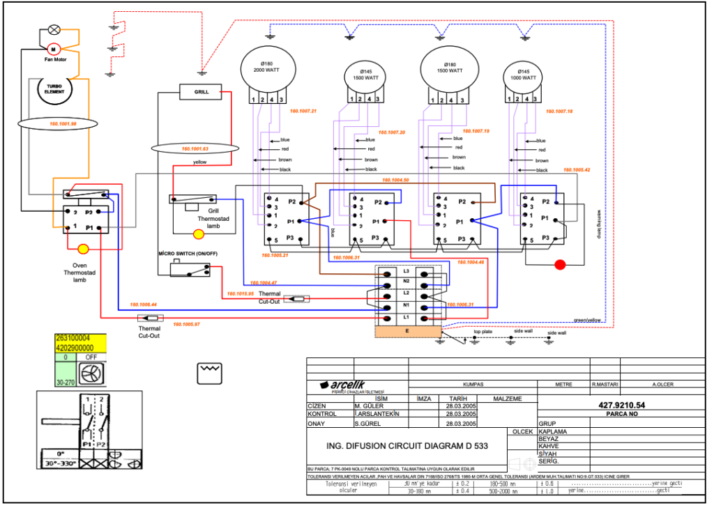 Beko D533W oven wiring circuit diagram