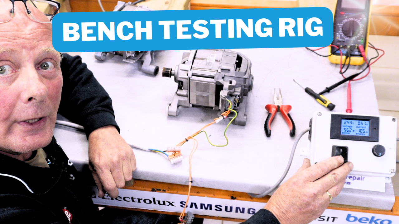 Testing washing machine brush motors with a professional test rig